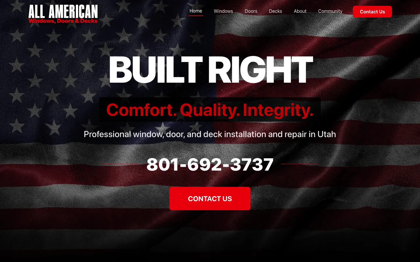 All American Windows, Doors & Decks website hero section