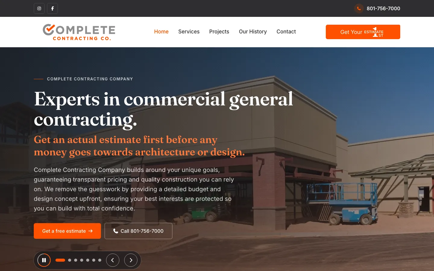Complete Contracting Co. website hero section