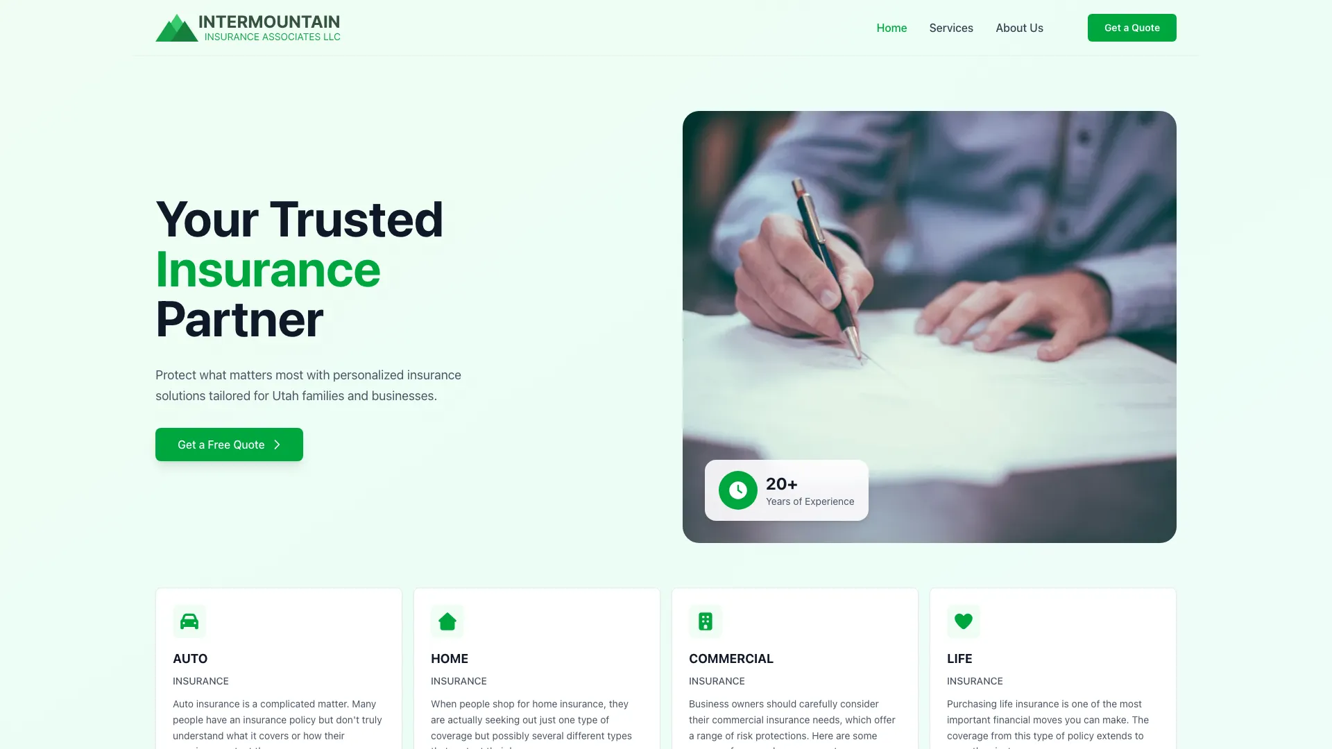 Intermountain Insurance website hero section