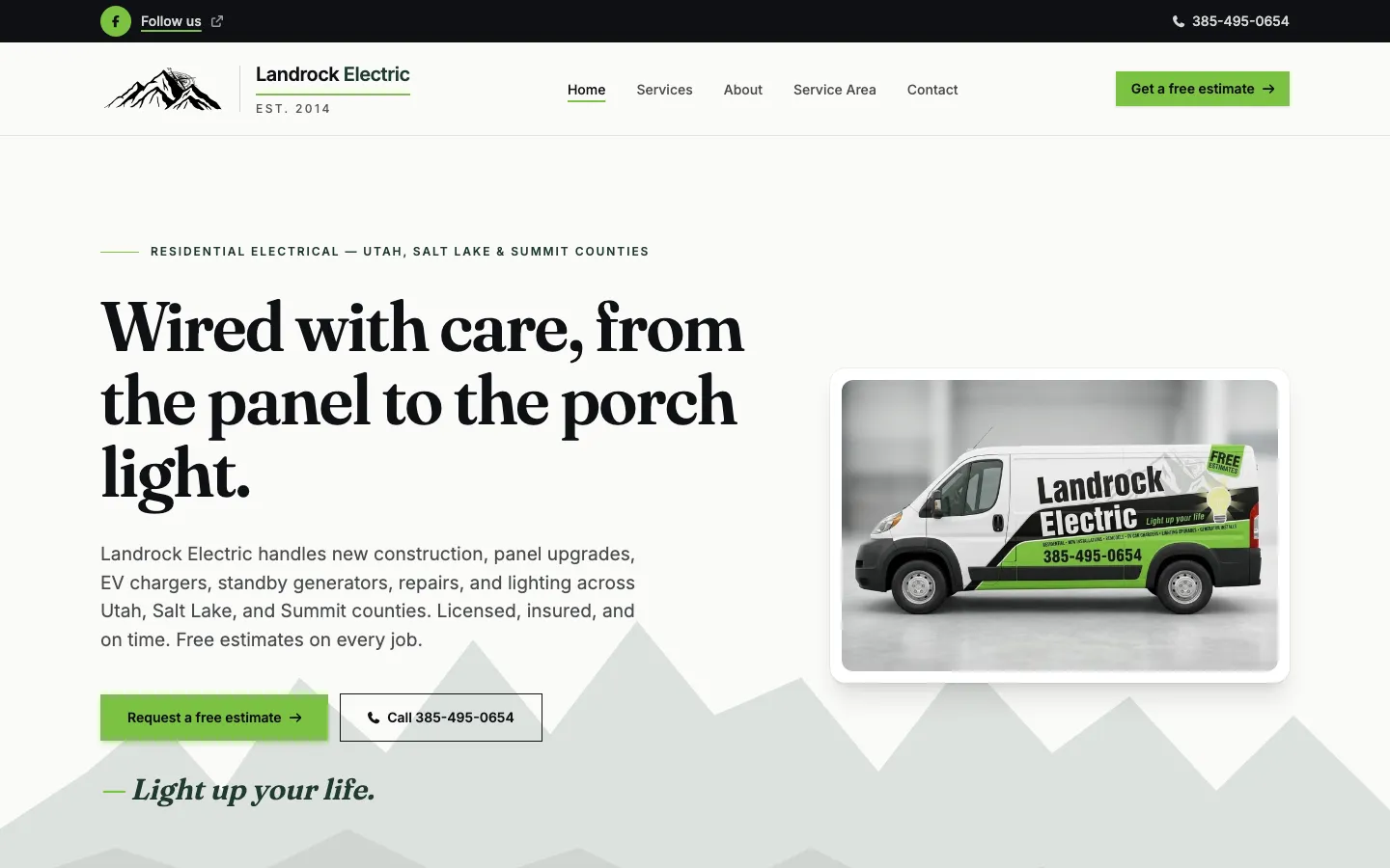 Landrock Electric website hero section