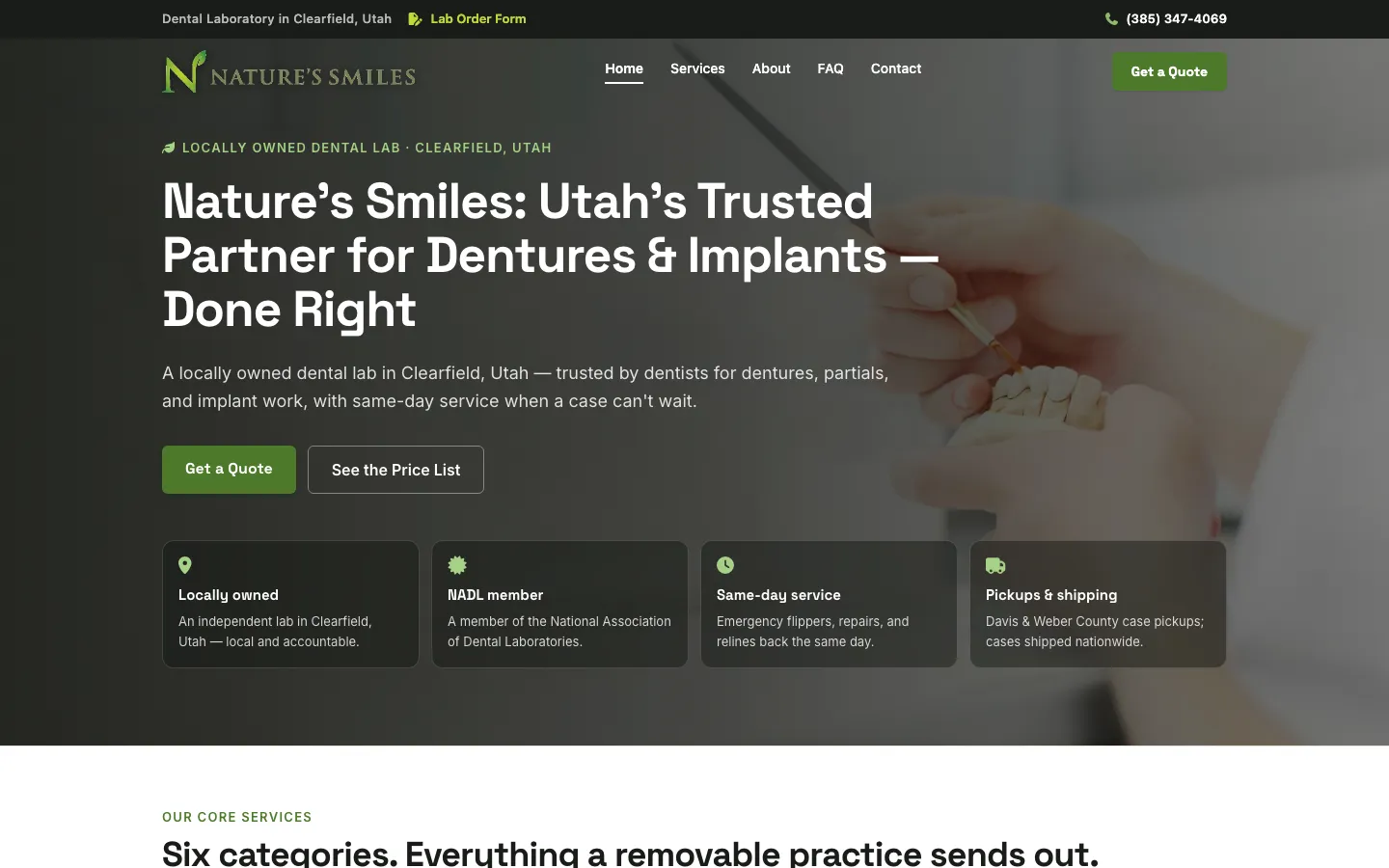Nature’s Smiles website hero section