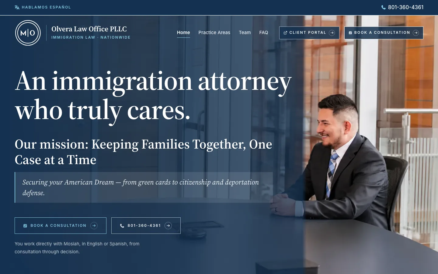 Olvera Law Office website hero section