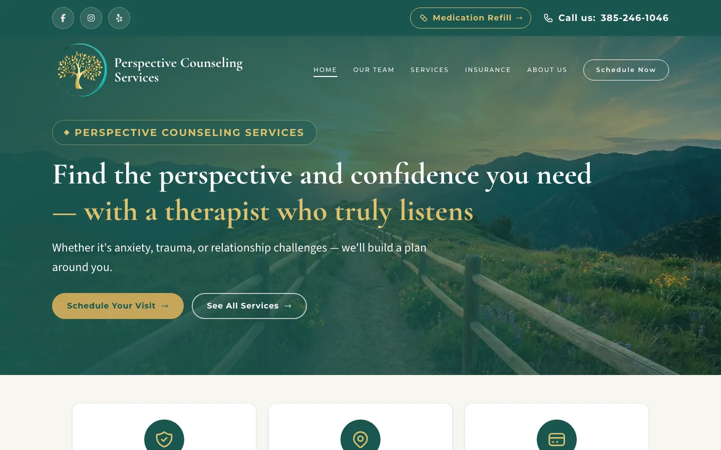 Perspective Counseling Services website hero section