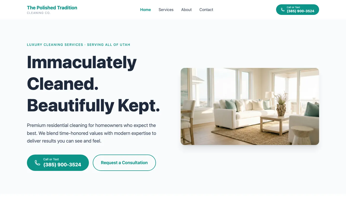 The Polished Tradition website hero section