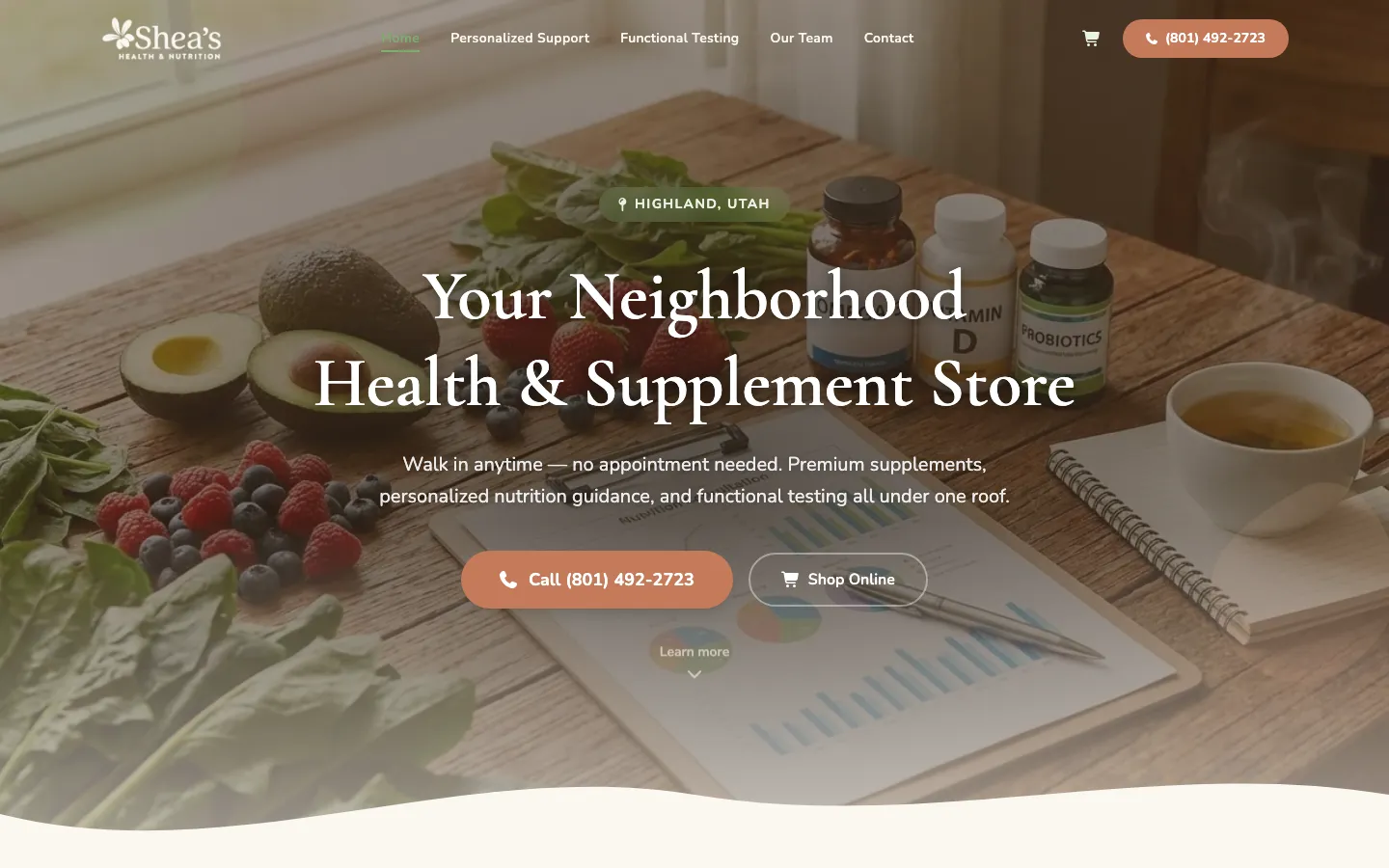Shea’s Health website hero section