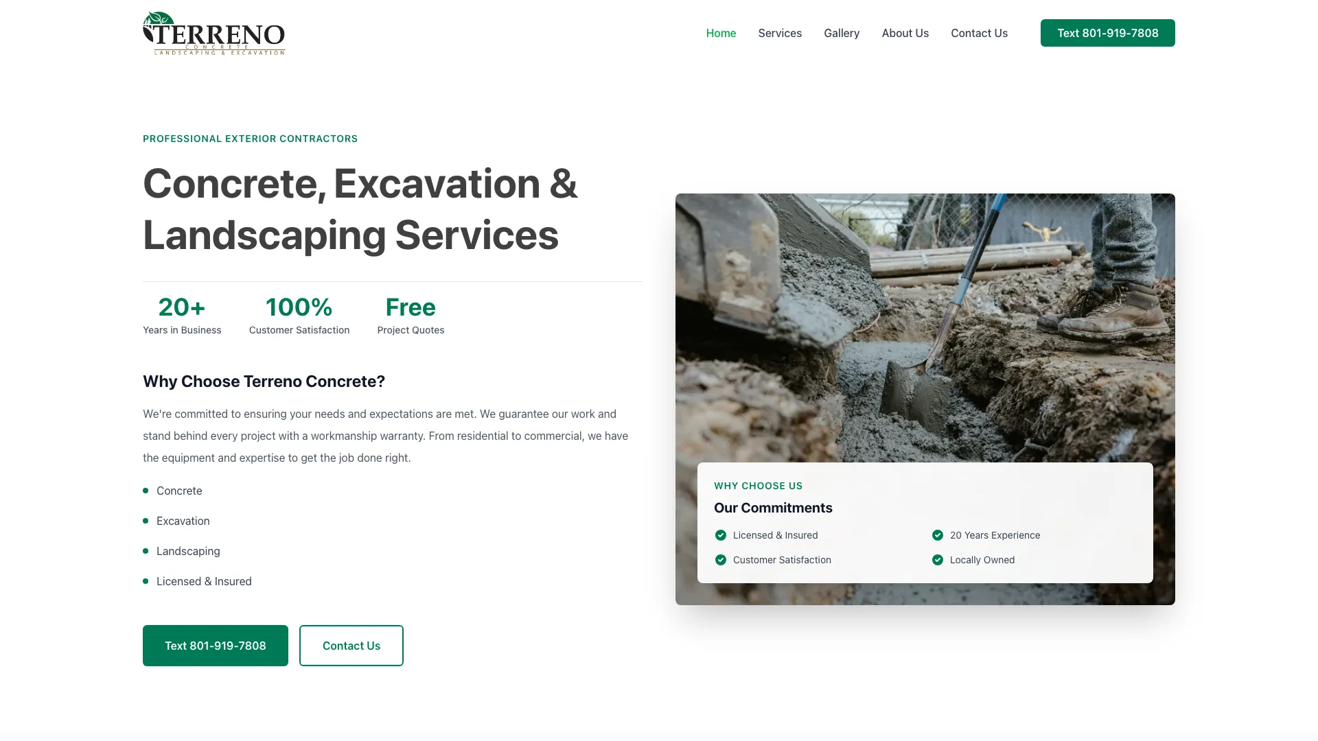 Terreno Utah website hero section