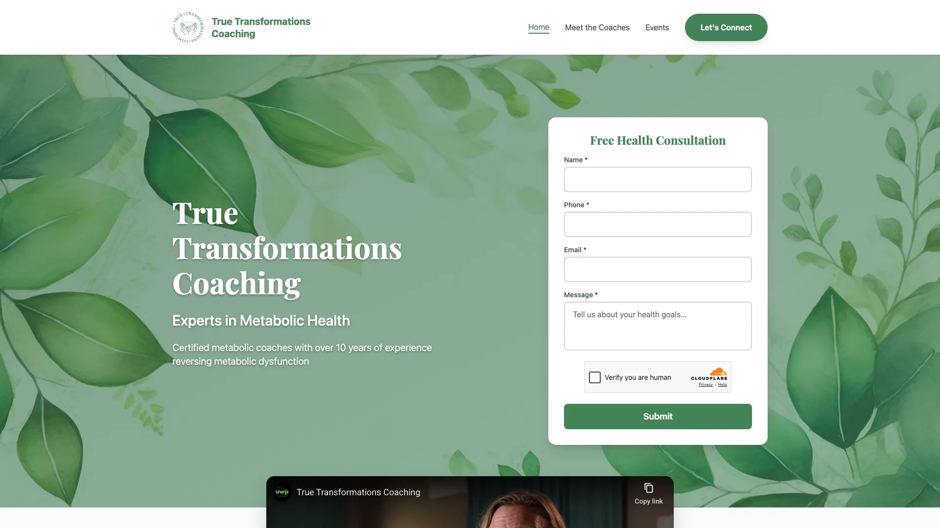 True Transformations website hero section