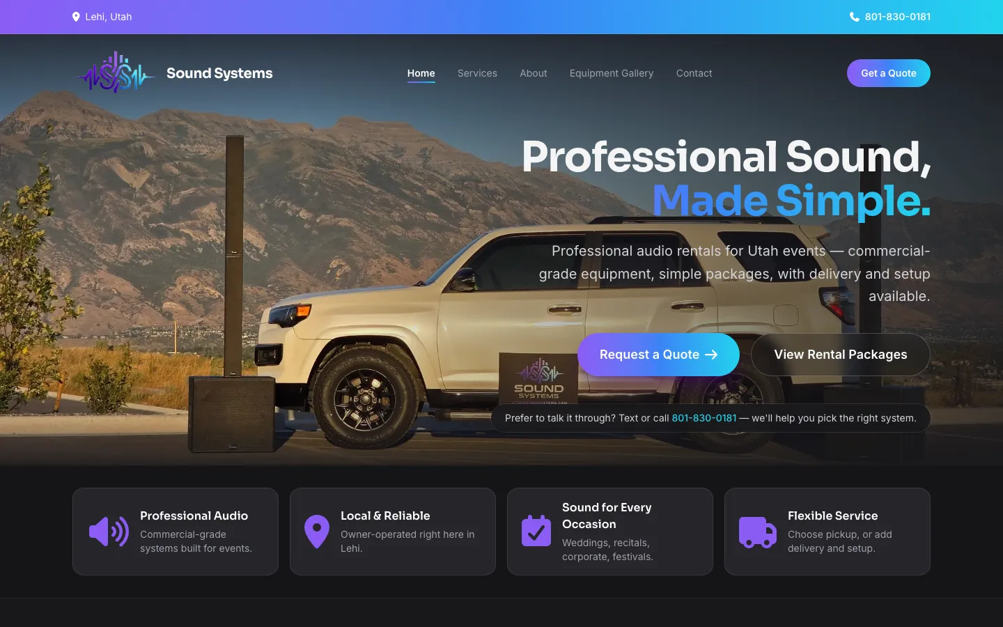 Sound Systems website hero section