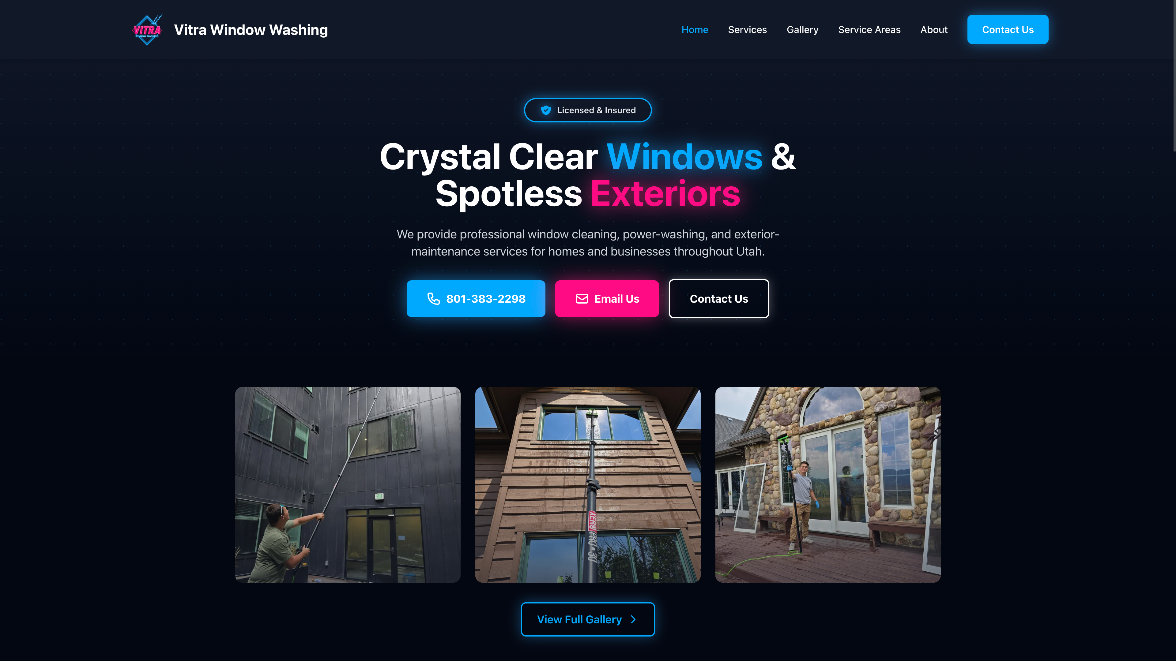 Vitra Window Washing website hero section