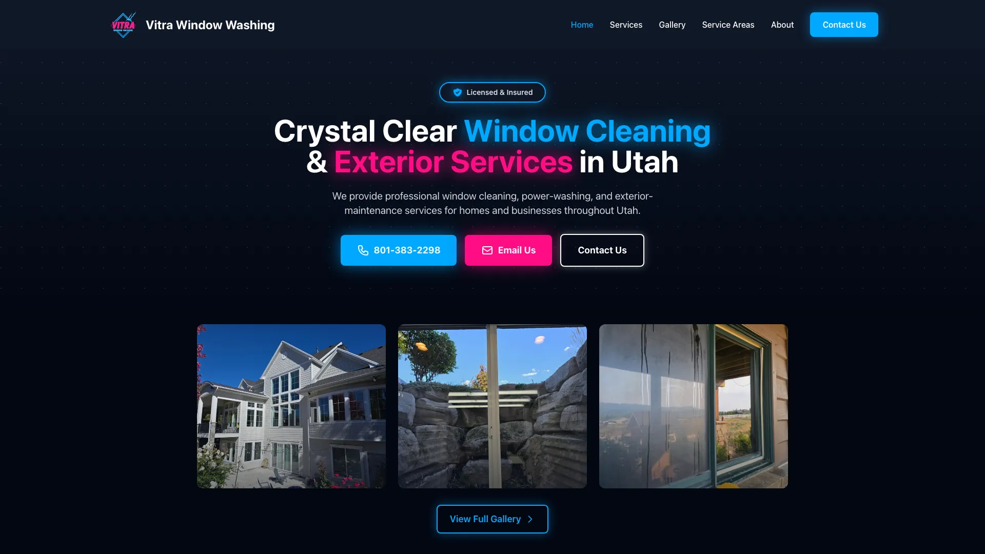 Vitra Window Washing website hero section